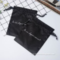 2021 Silk Printing Black Satin Drawstring Gift Pouch Custom silk bags with logo